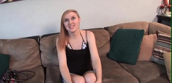  Amateur tgirl wanks hardcock on casting couch